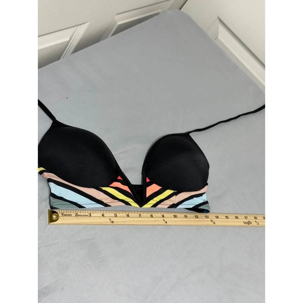 Victoria's Secret PINK Bikini Top Black Geometric Chevron Padded Push Up Large